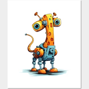 Cartoon giraffe robots. T-Shirt, Sticker. Posters and Art